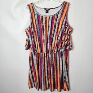 Robert Louis Dress Sleeveless Multicolor Print Coral Teal Stretchy Size 2X NWT